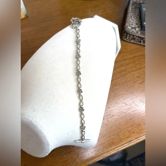 Vintage-Inspired Silver Floral Bracelet w/ Marcasite Accents & Toggle Clasp - Picture 2 of 10